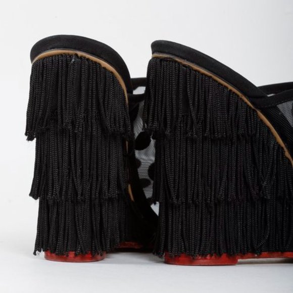 Charlotte Olympia Black Polka Dot Fringe Wedges - Picture 8 of 9